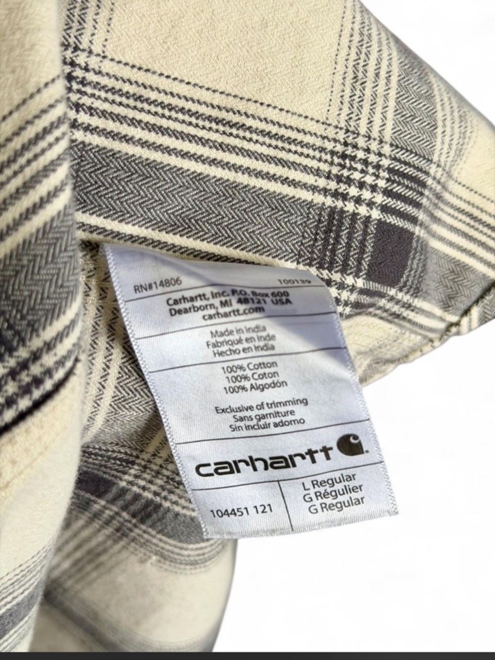 Carhartt Heavyweight Flannel Plaid Shirt Men's Large L Original Fit Cream - Picture 5 of 8